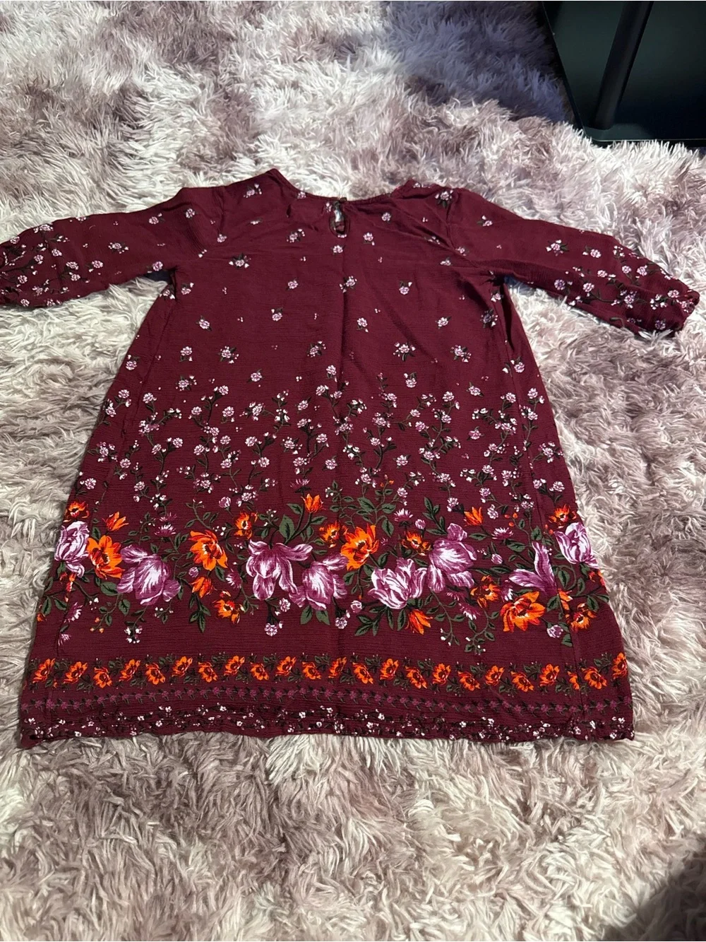 Old Navy Burgundy Floral Border-Print Long Sleeve Dress